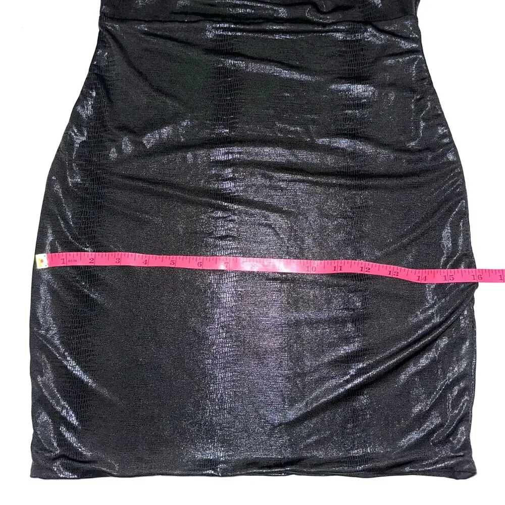 Princess Polly Black Shine Snake Texture Halter Bodycon Mini Dress Size 4